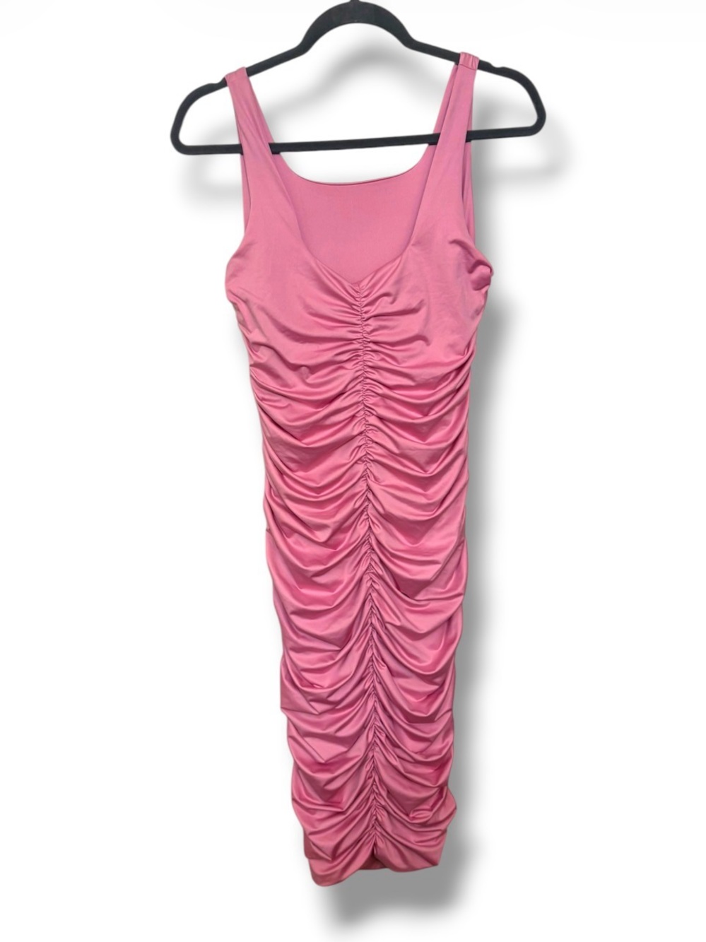 Pink Ruched Cinched Bodycon Size L Lined Dress MIDI Length